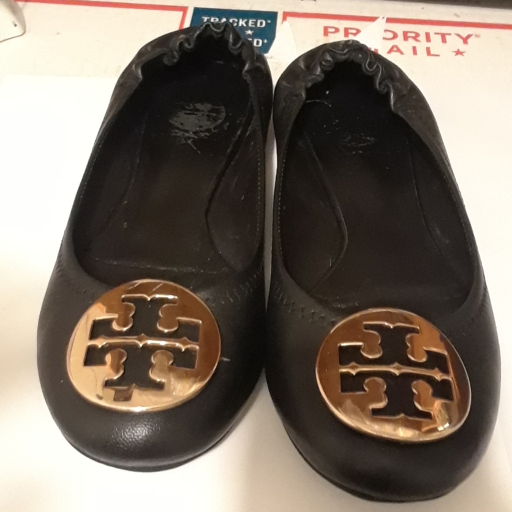 tory burch reva ballets flats sz5m leather black